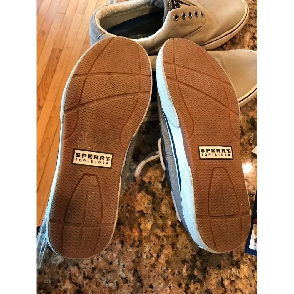 Sperry Top-Sider Navy/Taupe Bahama Canvas Boat Shoes 7 M,  Nice!